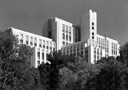 Exterior black and white photograph of USC Medical Center, architectural photography by Tony Sanders