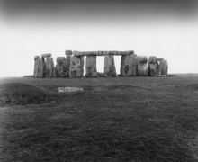 Black and white photograph of Stonehenge monument, Salisbury, England, landscape photography